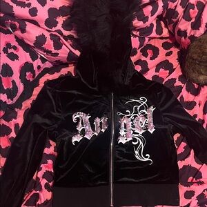 Black Velvet Hoodie with 'Angel' Design
